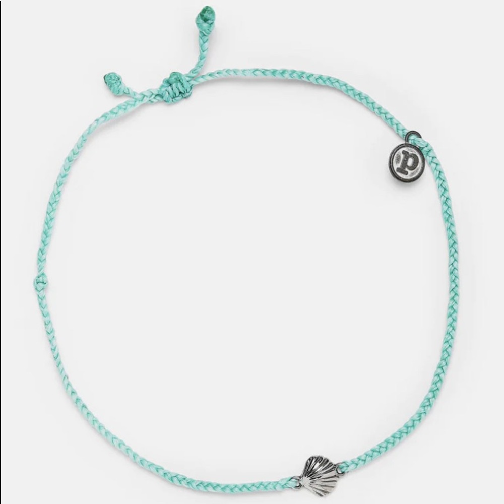 ANKLET Puravida Scallop Charm Silver Anklet - Seafoam